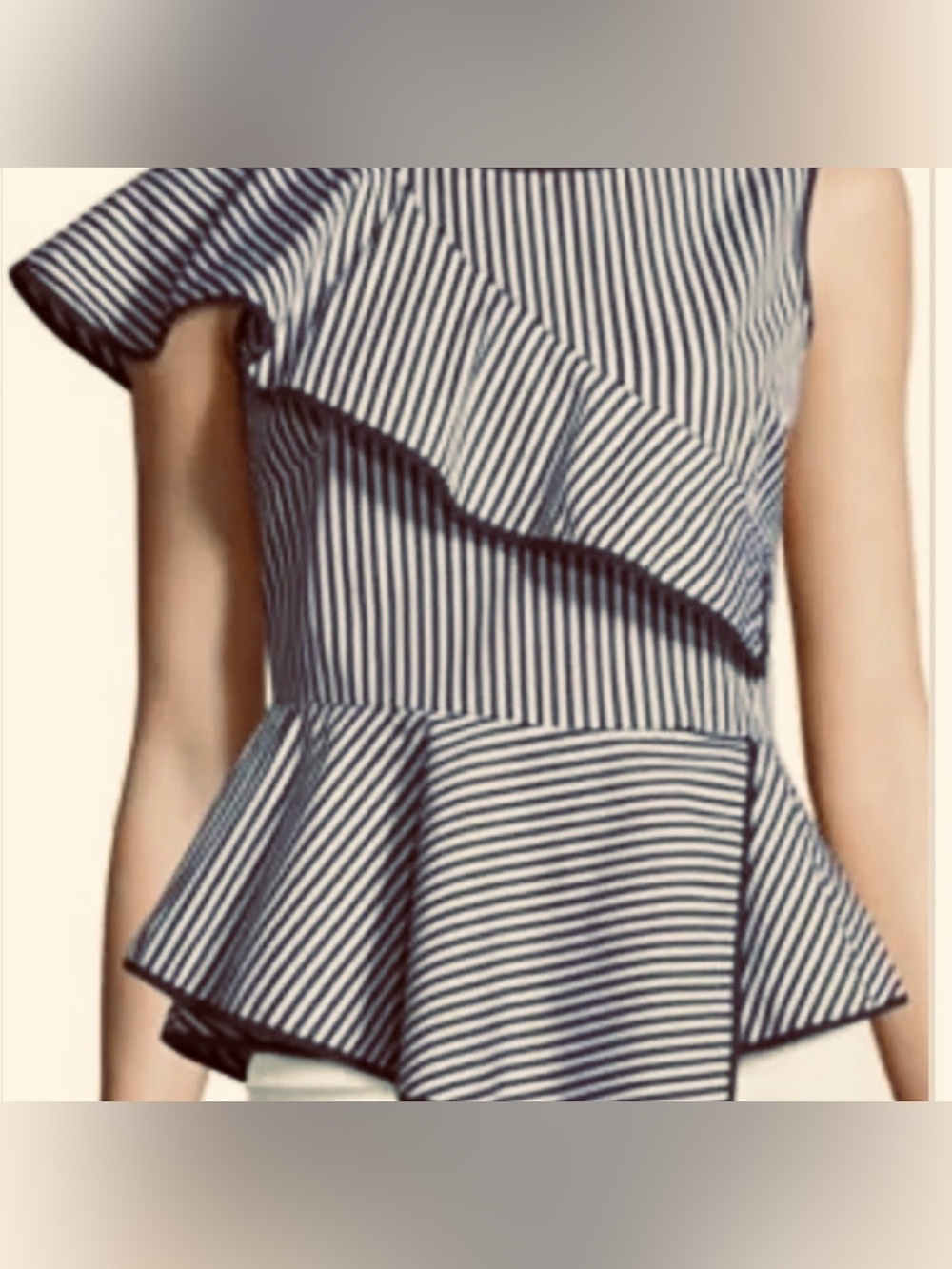Chic, Trendy PARKER Vintage  Carly Blue & White Striped Peplum Top .Size Medium-